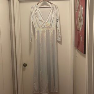 New Silver Split Long sleeve Evening wear Dress